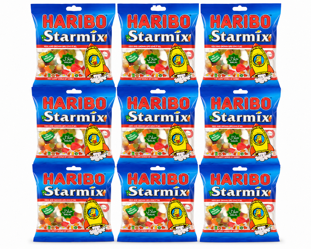 Haribo Starmix Halal – 9 Beutel à 100 g halal Fruchtgummi-Mischung Großpackung