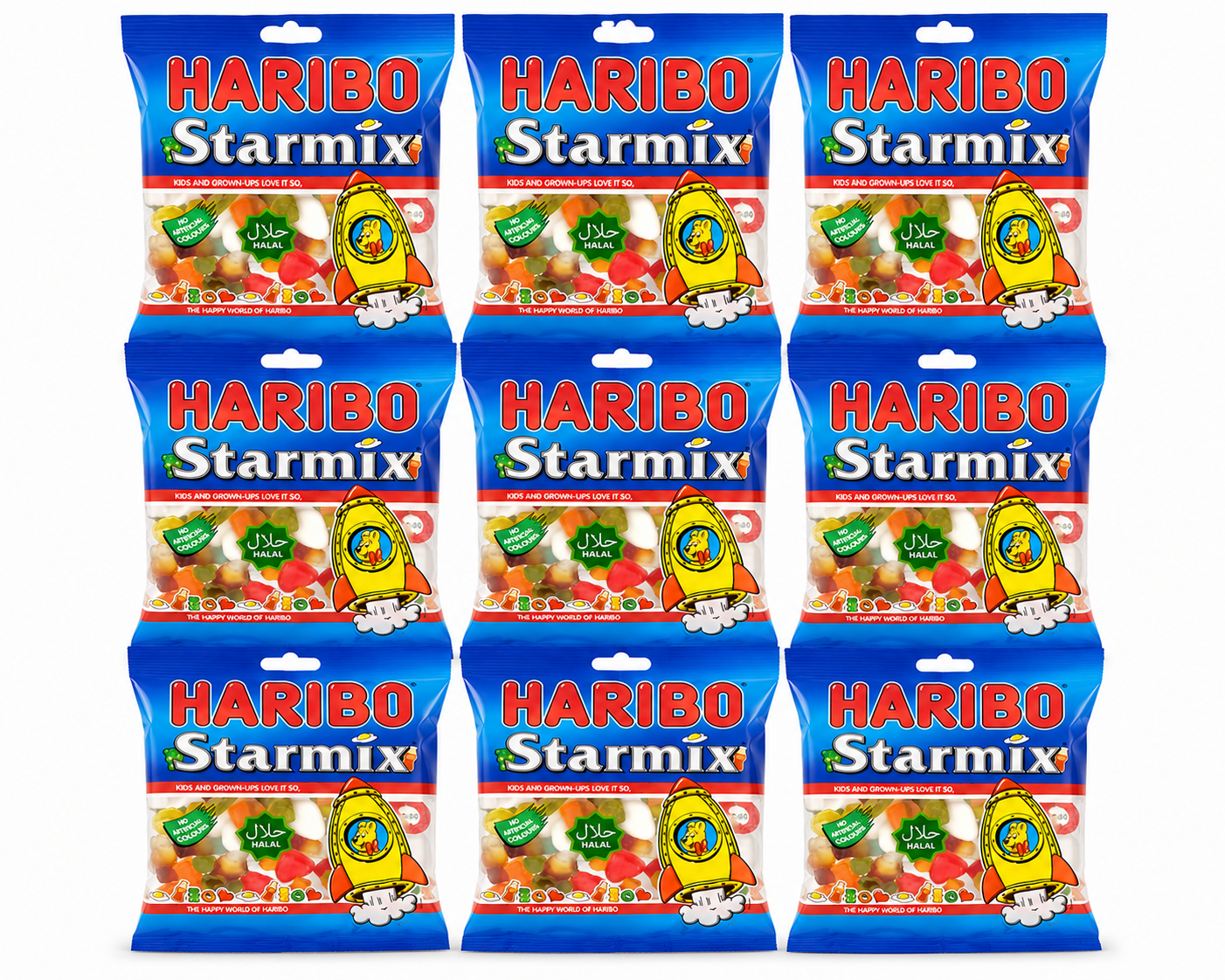 Haribo Starmix Halal – 9 Beutel à 100 g halal Fruchtgummi-Mischung Großpackung