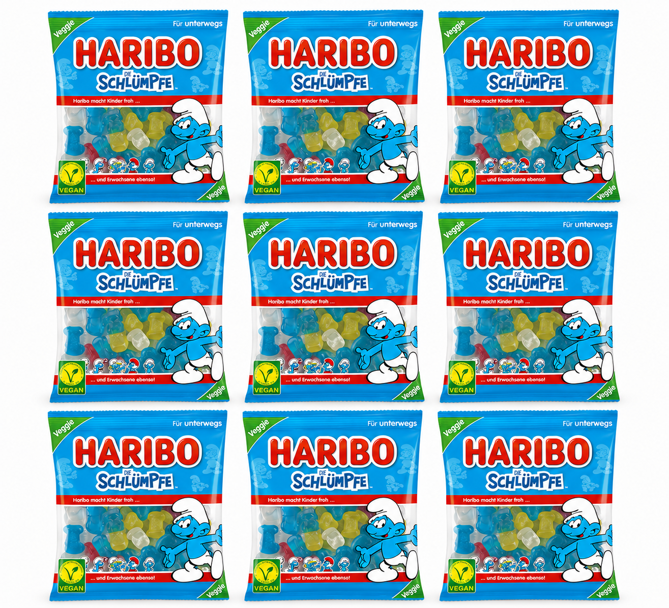 Haribo Schlümpfe Halal – 9 Beutel à 100 g halal Fruchtgummi Großpackung