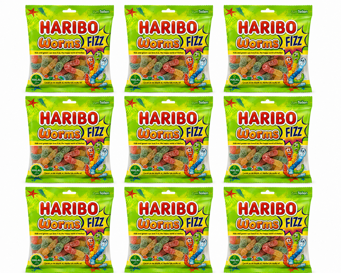 Haribo Frösche Halal – geöffneter Beutel halal Frosch-Fruchtgummi