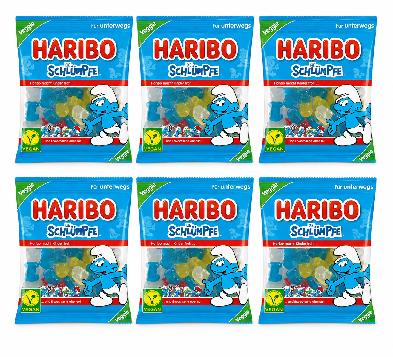 Haribo Schlümpfe Halal – 6 Beutel à 100 g halal Fruchtgummi Vorratspack