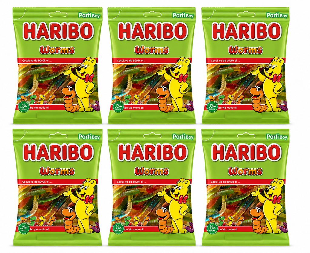 Haribo Mix Worms Halal – 6 Beutel à 100 g saure halal Würmer Vorratspack