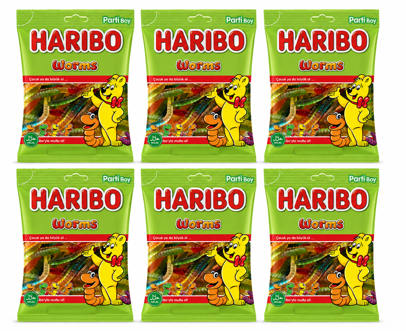 Haribo Mix Worms Halal – 6 Beutel à 100 g saure halal Würmer Vorratspack